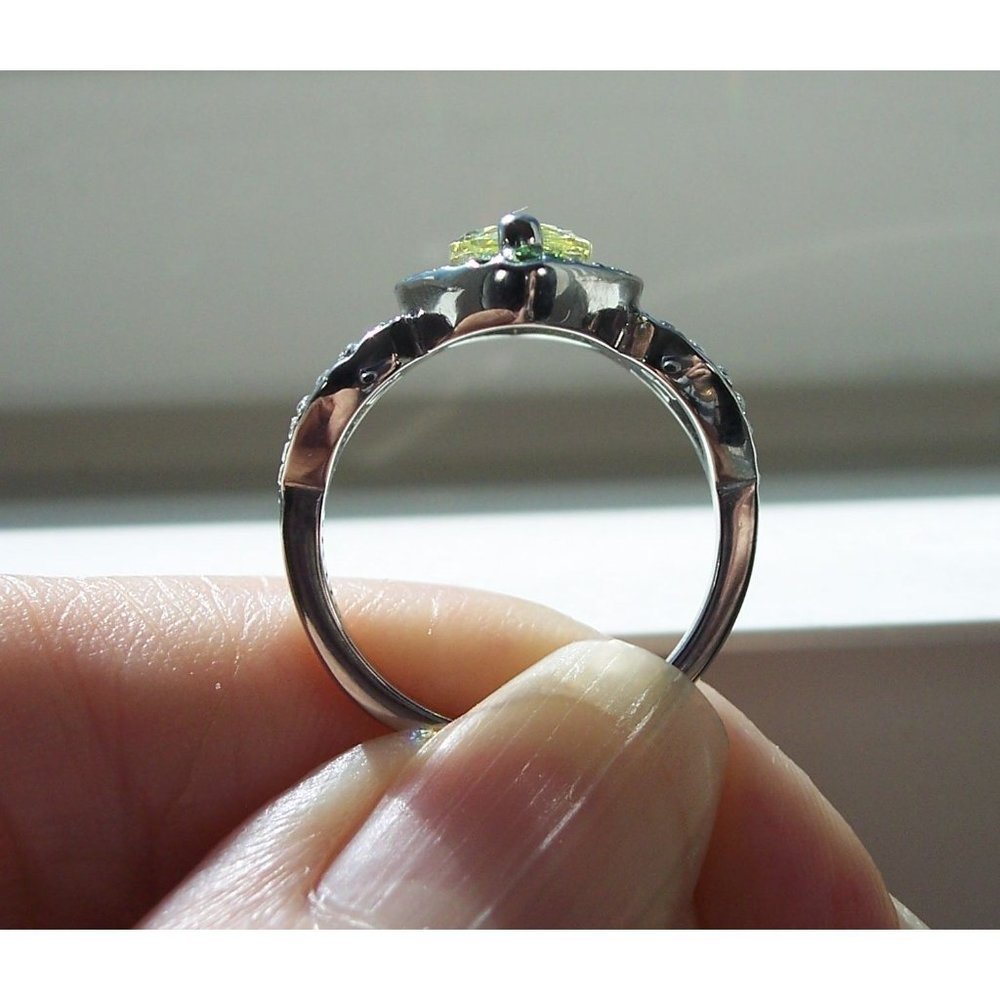 Marquise Simulated Peridot & Cubic Zirconia Ring Stainless Steel Women's - Picture 8 of 16